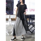 Women's summer mid-length a-line skirt high waist fashion black stitching chiffon plaid skirt
